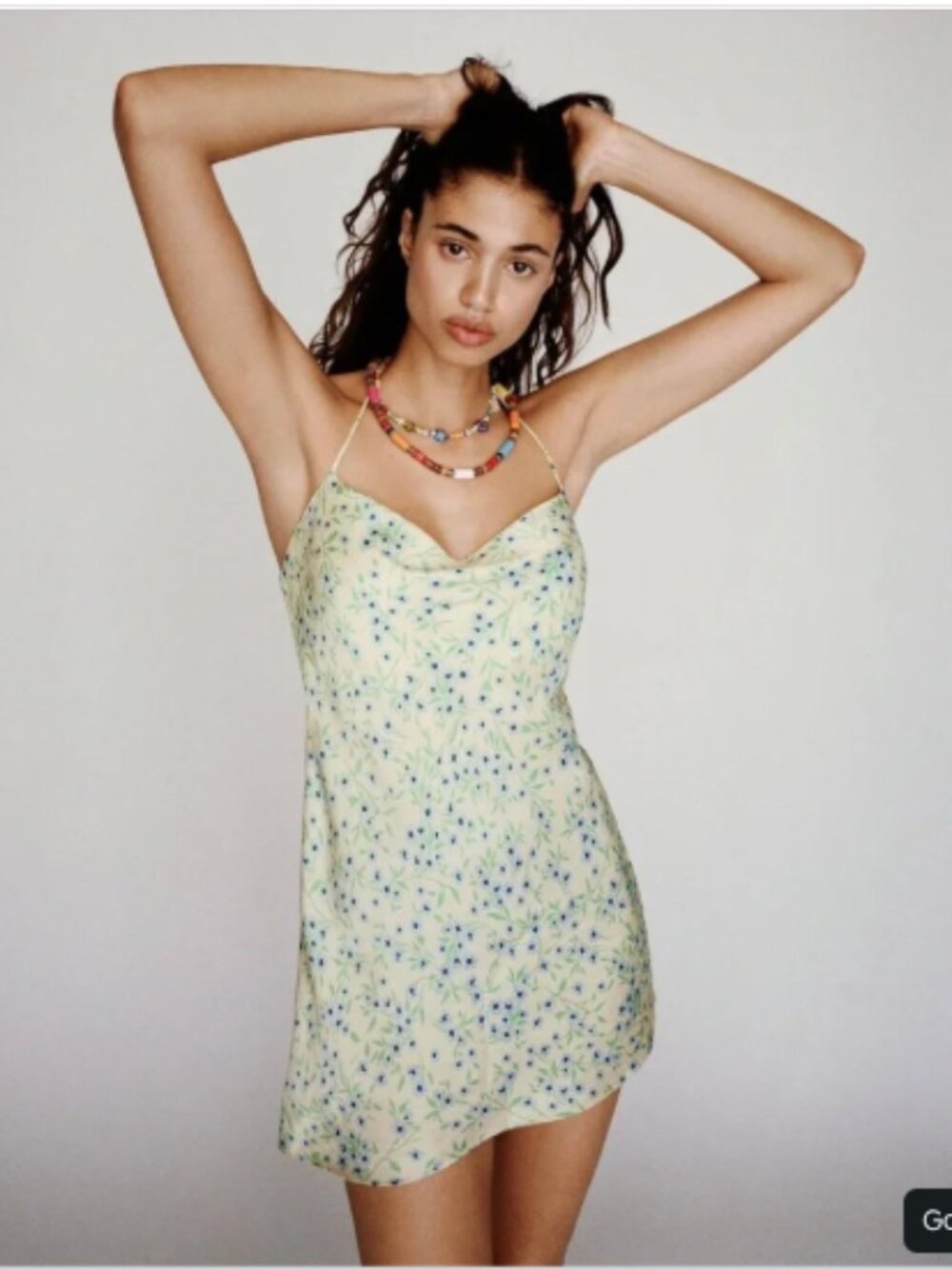 Zara Floral Print Racerback Cowl Neck Mini Slip Dress, Cream/Blue - Size Small